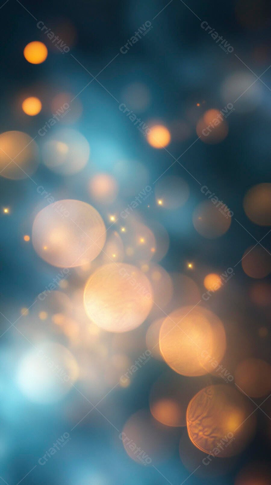 Luzes bokeh douradas brilhando em fundo azul escuro vibrante