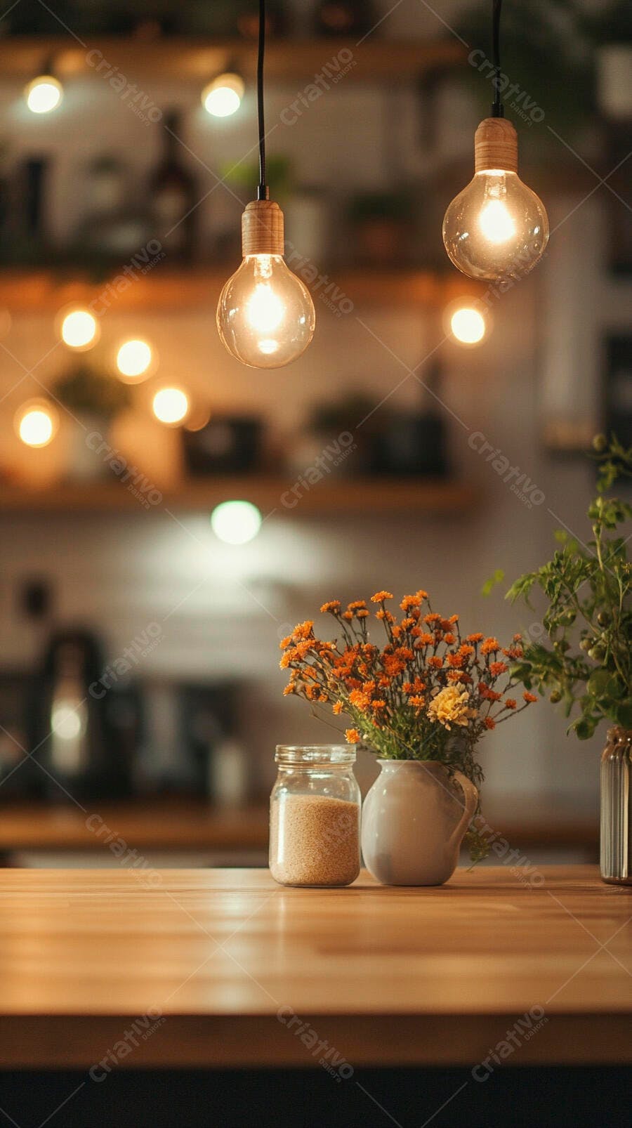 Luzes de bulbo Edison em balcão de café aconchegante