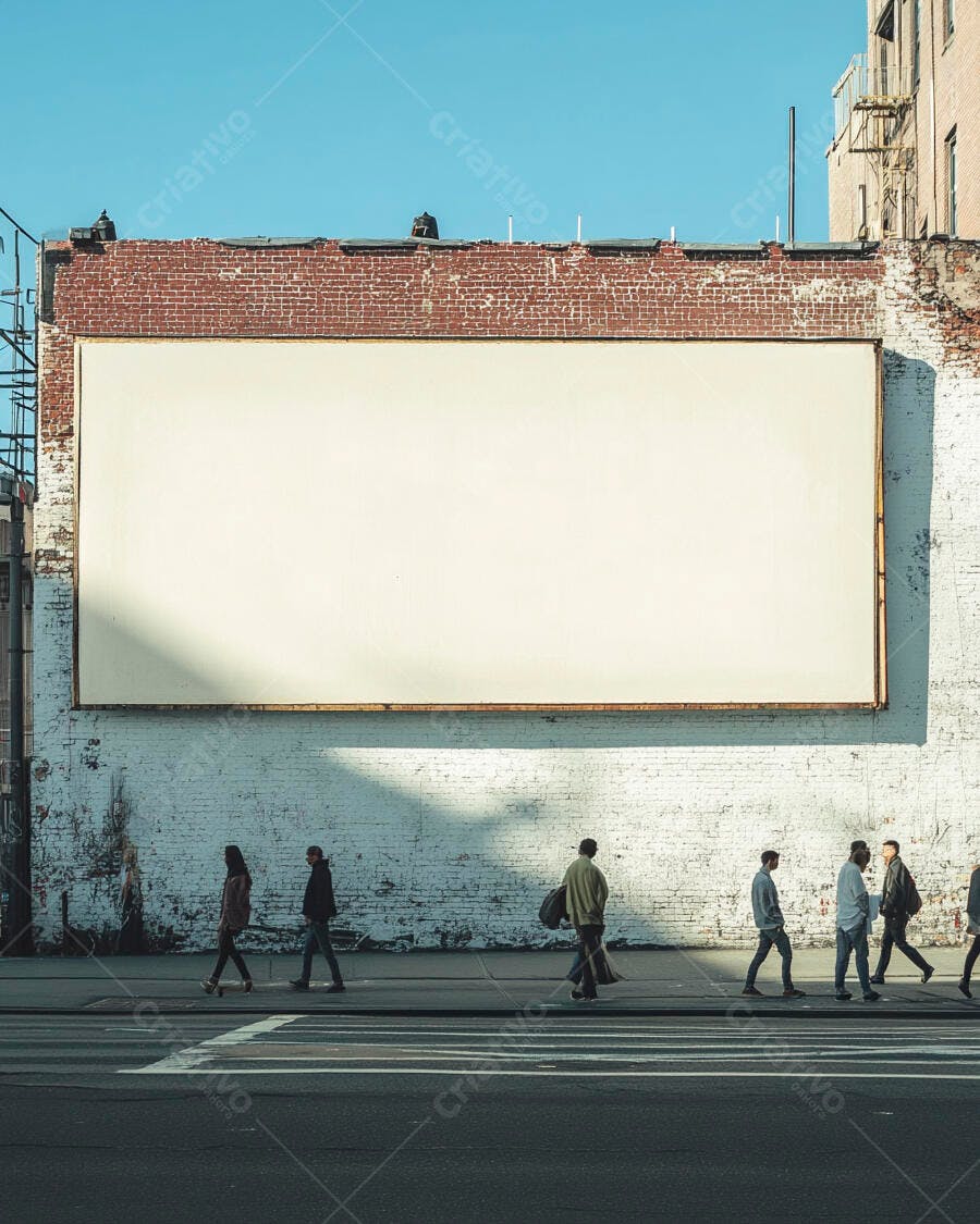 Outdoor em branco com pedestres caminhando na calçada urbana