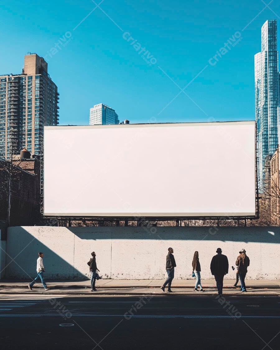 Grande outdoor branco na paisagem urbana com pedestres
