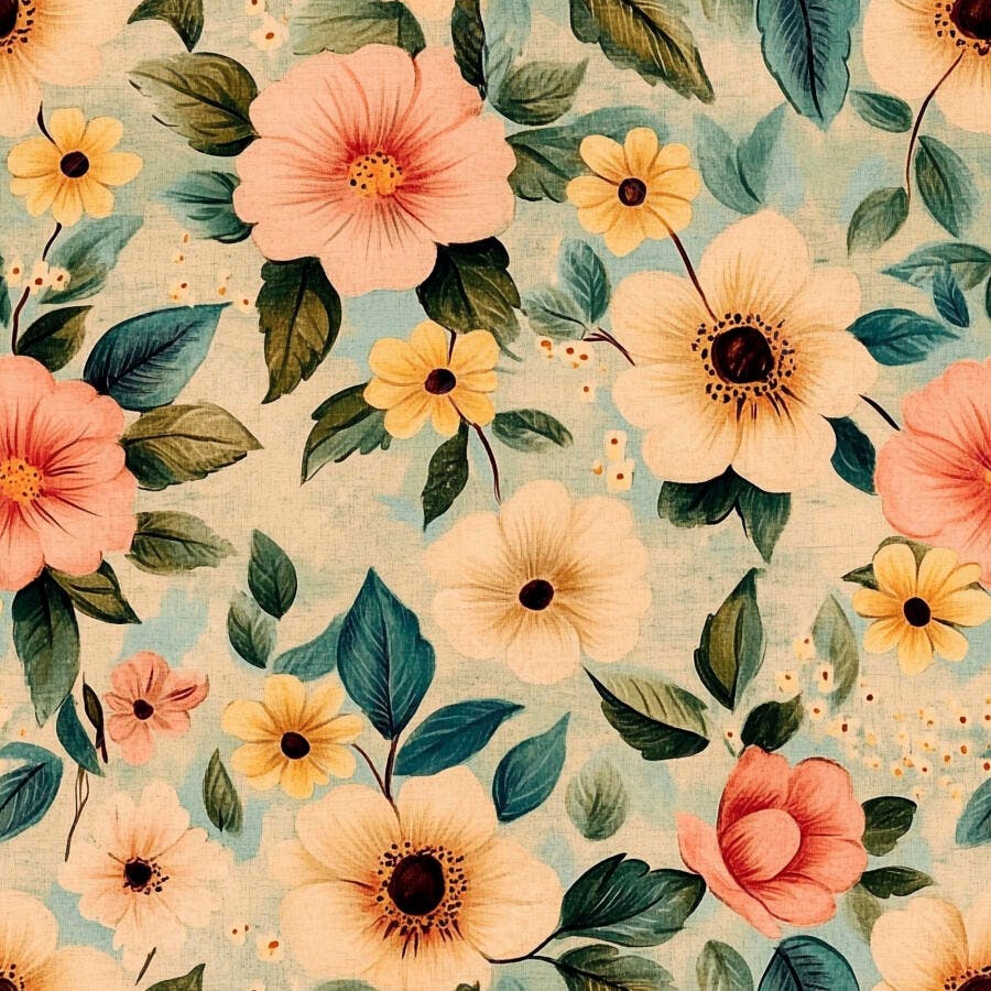 Padrão floral aquarela vintage flores rosa pálido creme e folhas azul-esverdeadas