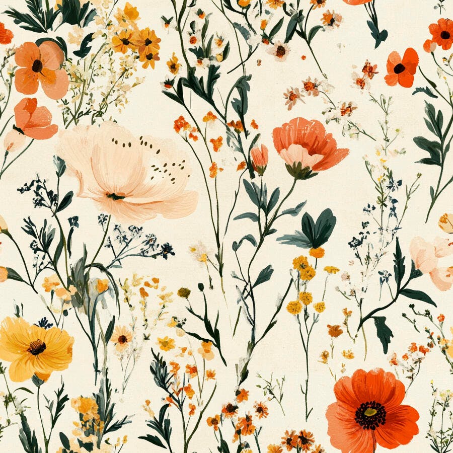 Padrão floral aquarela com flores silvestres em tons outonais