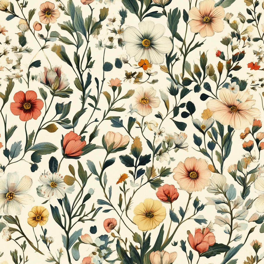 Padrão floral botânico em aquarela com flores e folhagens coloridas