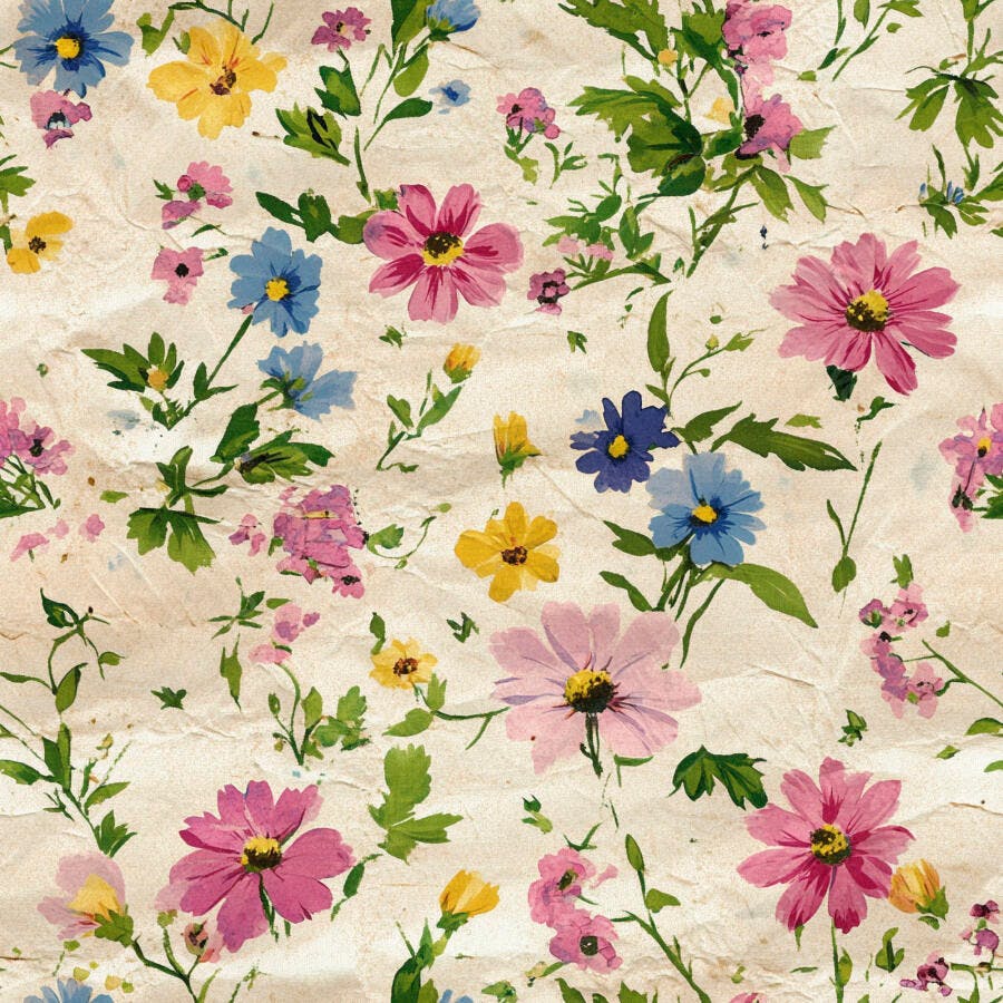 Padrão floral aquarela de flores coloridas em fundo amarrotado vintage