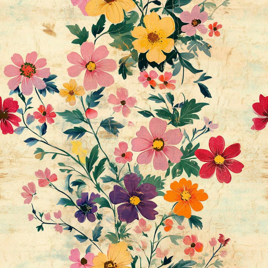Padrão floral aquarela vibrante com flores coloridas em fundo creme