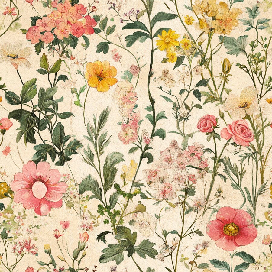 Padrão floral ilustração botânica vintage com flores coloridas