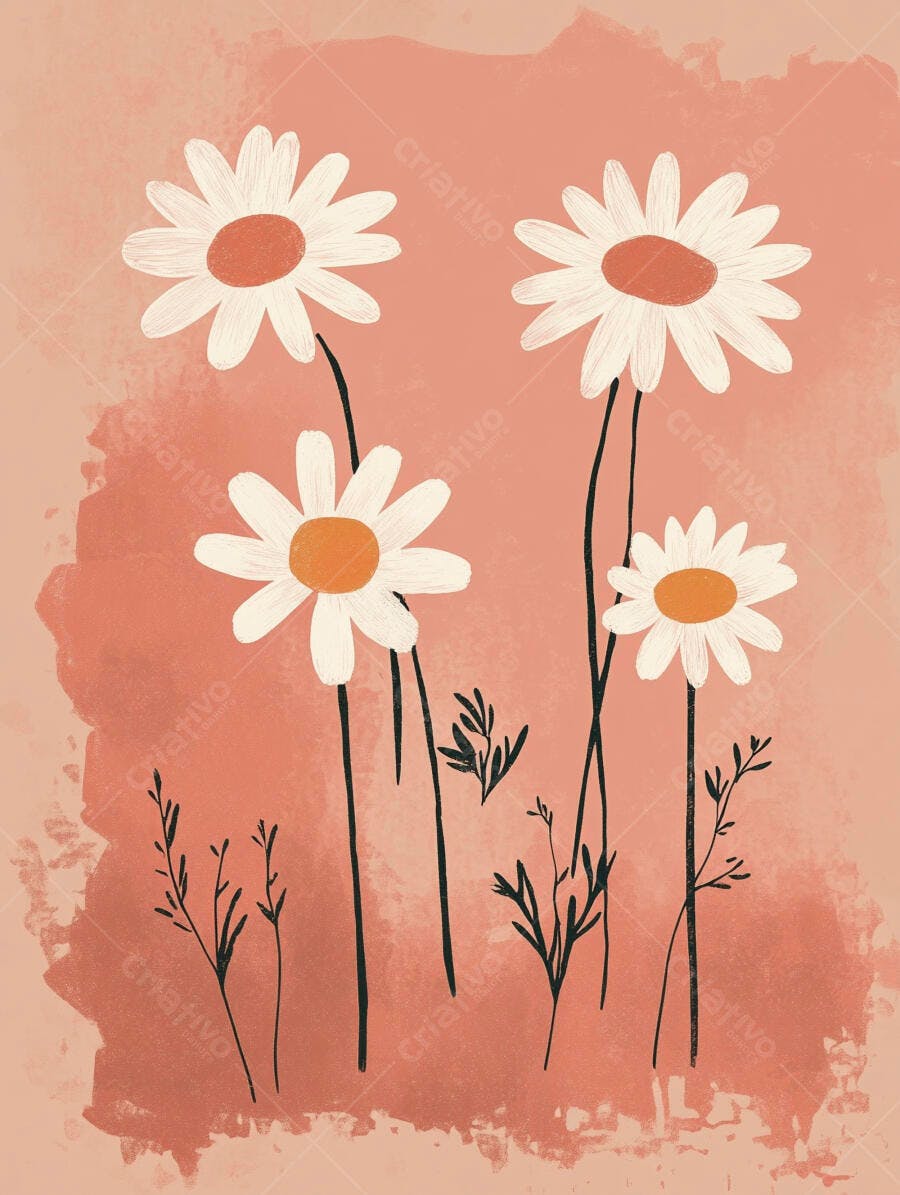 Margaridas brancas em fundo pêssego suave ilustração floral