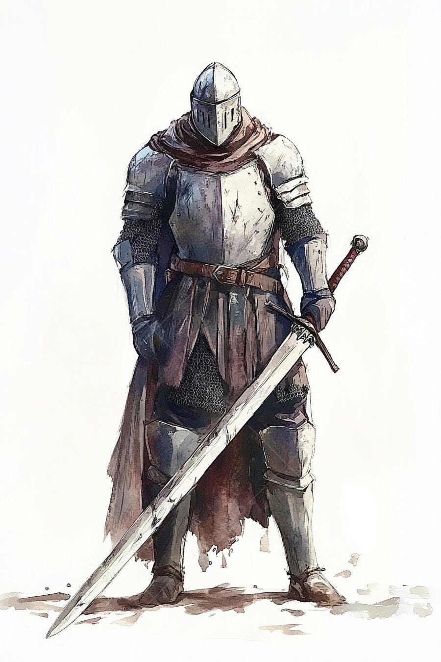 Cavaleiro medieval em armadura com espada longa