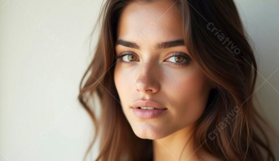 Mulher jovem caucasiana olhando para a câmera com olhos cor de mel em retrato de beleza natural