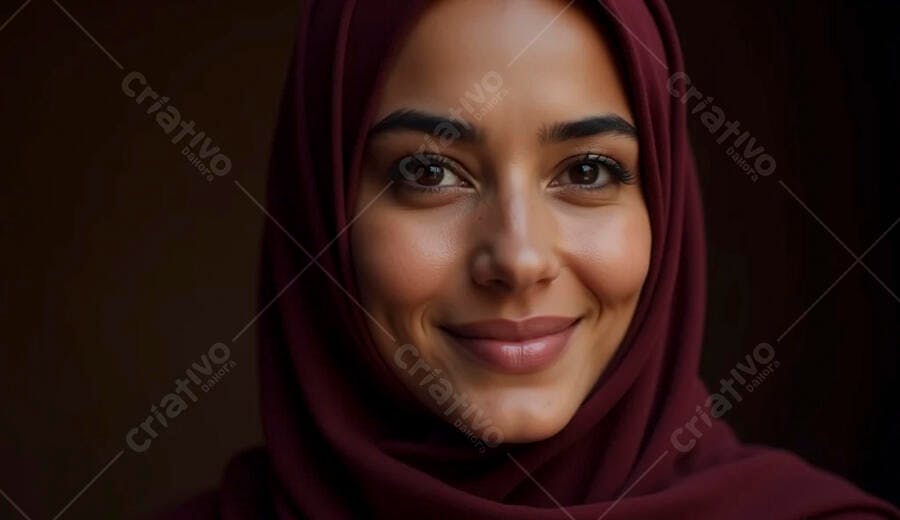 Mulher jovem árabe sorrindo com hijab vinho retrato close-up