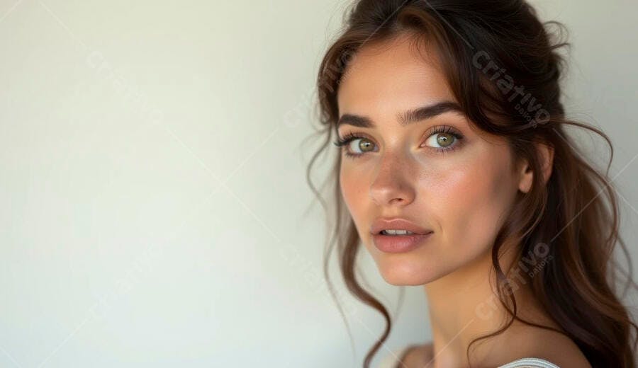 Mulher jovem de pele clara e olhos verdes em retrato de beleza natural