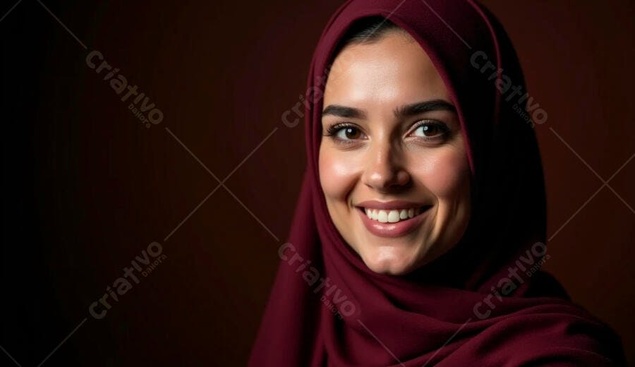 Mulher muçulmana de hijab vinho sorrindo feliz retrato