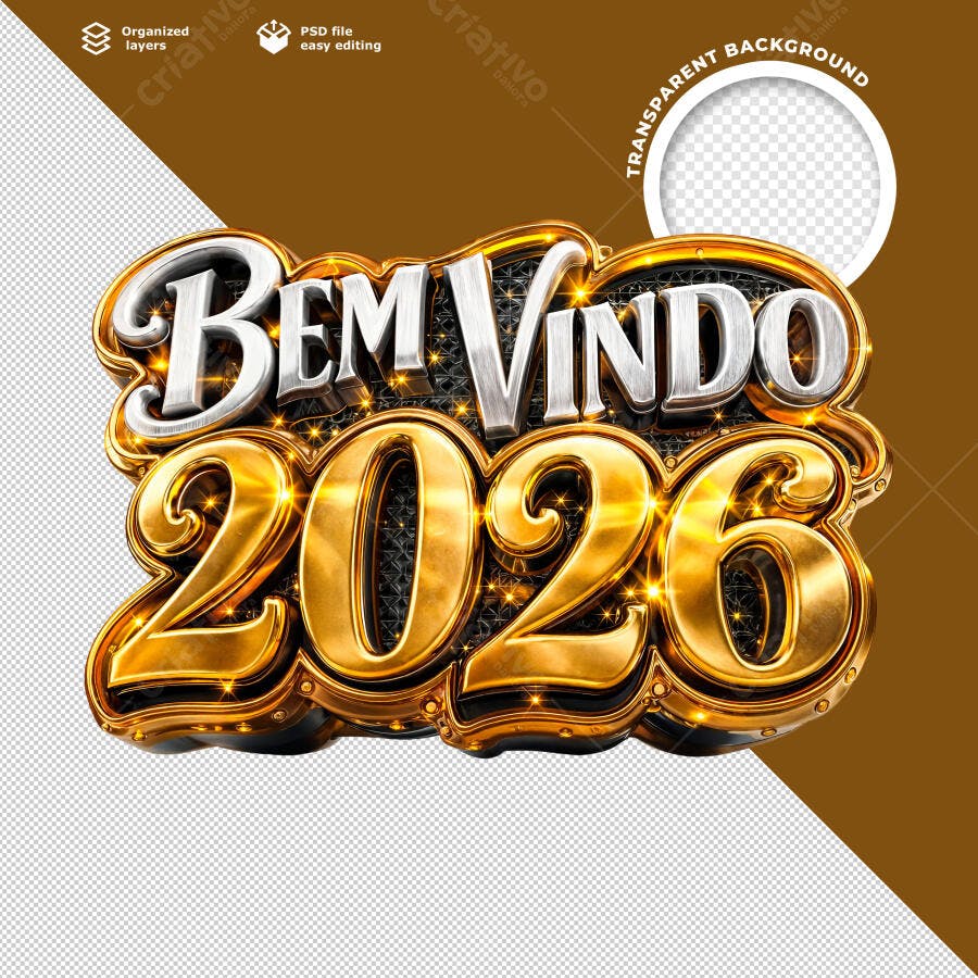 Título 3D para Boas Vindas 2026 PSD Editável