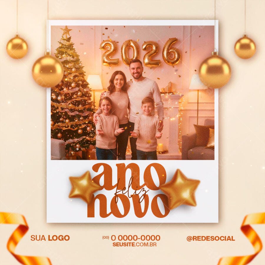 Flyer Ano Novo 2026 Família Feliz PSD Editável