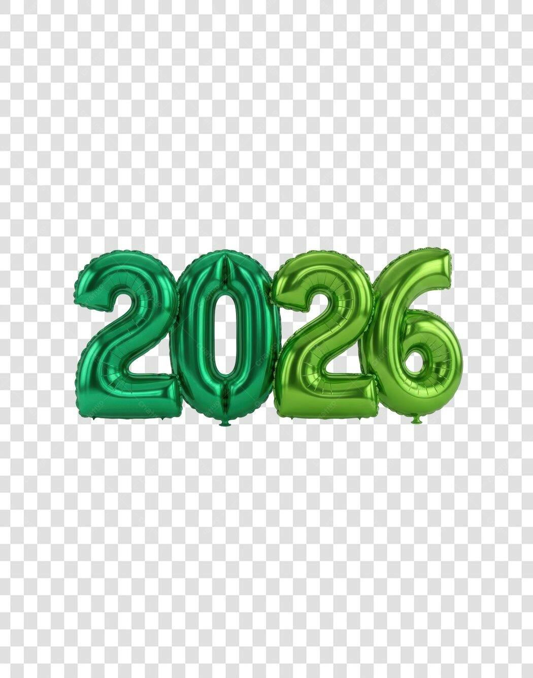 Balões de Festa Ano Novo 2026 Verde Metalizado PNG com fundo transparente