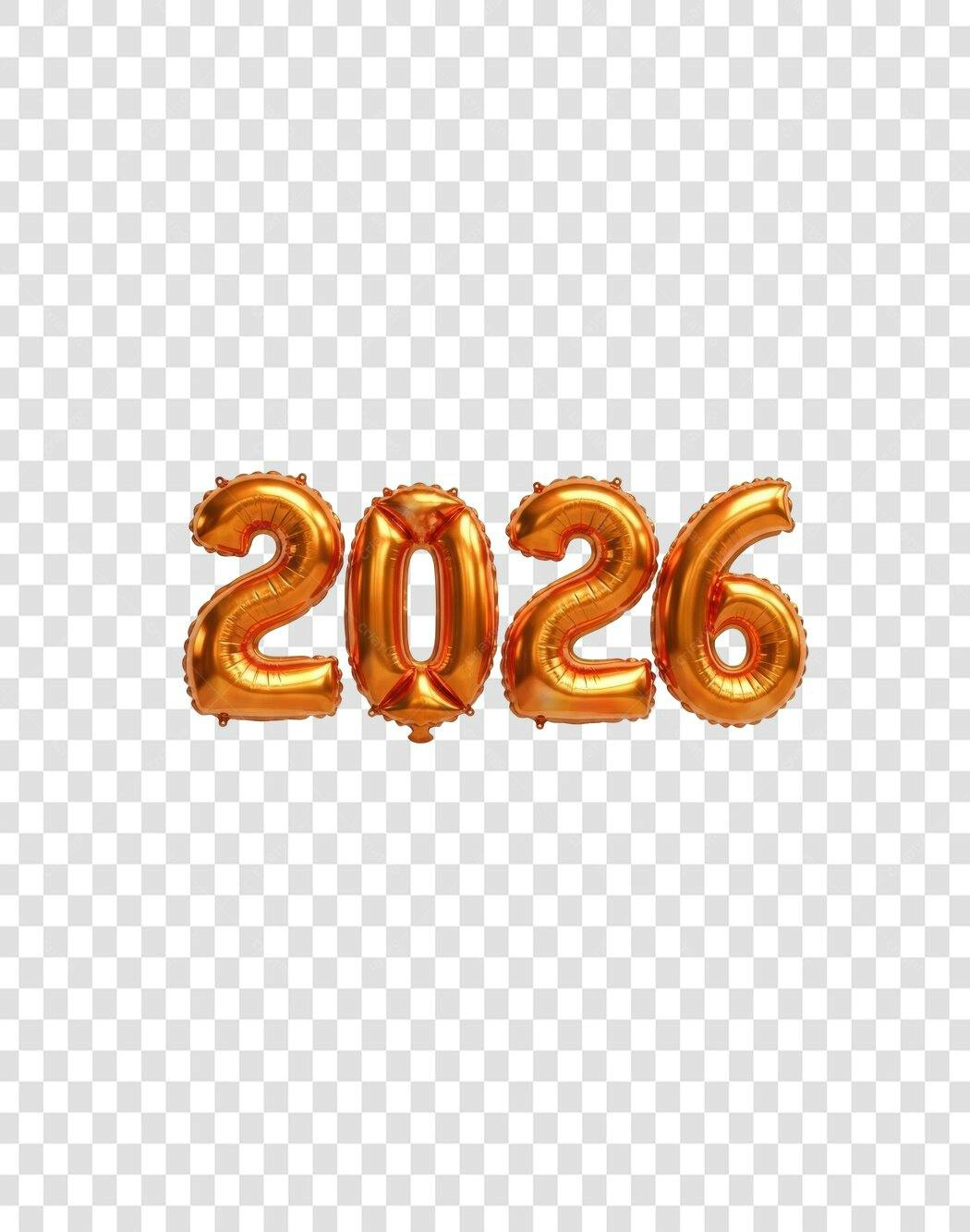Número 2026 Balão Dourado Metálico Celebração Ano Novo PNG com fundo transparente