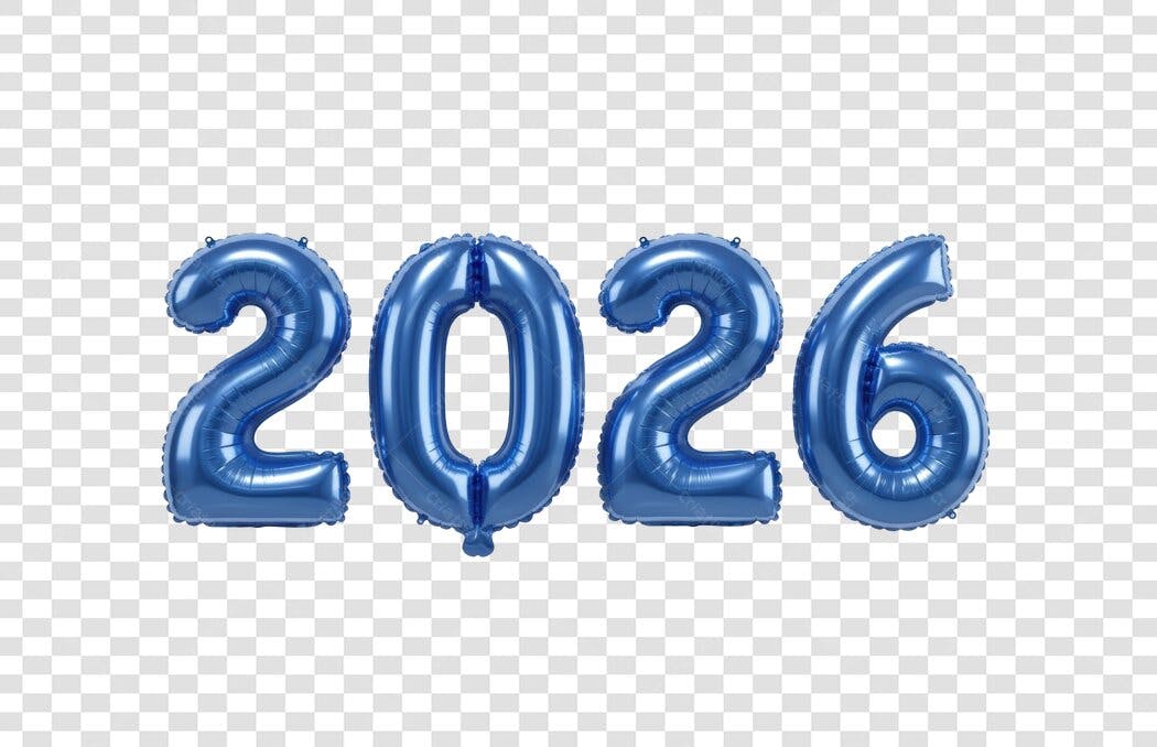 Balões Número 2026 Azul Metálico para Ano Novo Celebração PNG com fundo transparente