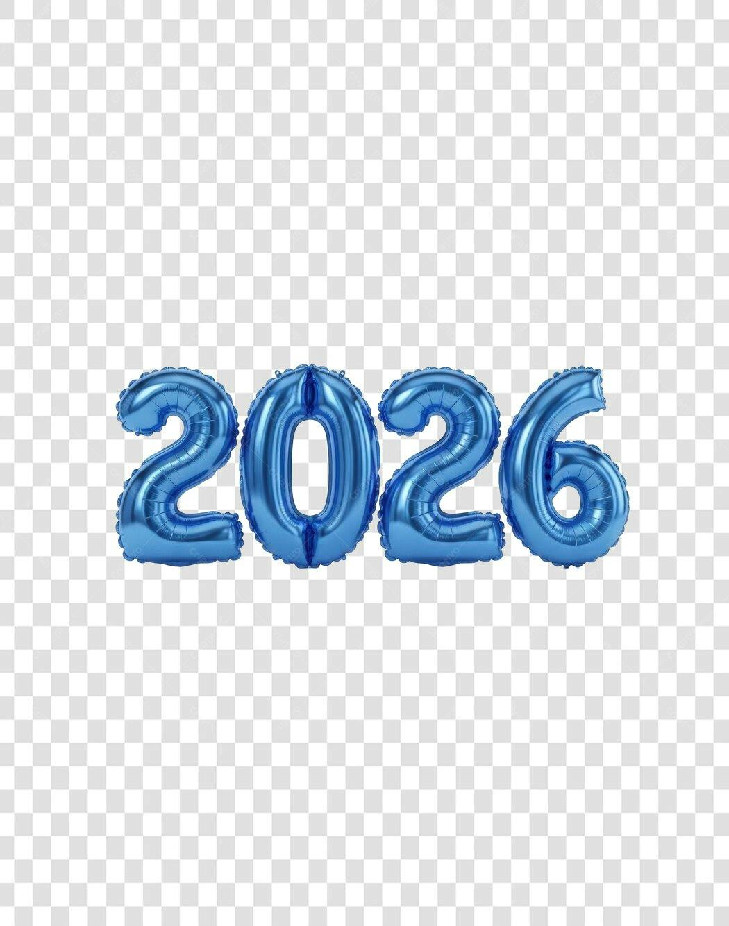 Balões 2026 Ano Novo Azul metálico PNG com fundo transparente