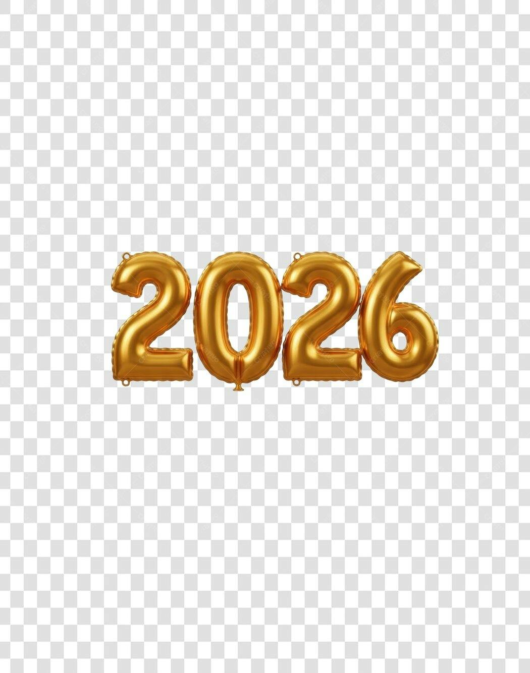 Número Balão Dourado 2026 Celebração Ano Novo PNG com fundo transparente