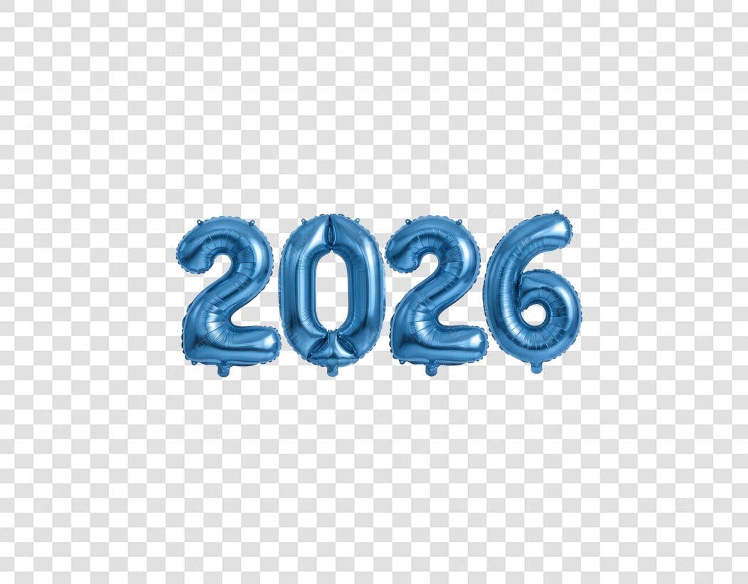 Elemento Gráfico Balões Azuis 2026 Celebração Ano Novo PNG com fundo transparente
