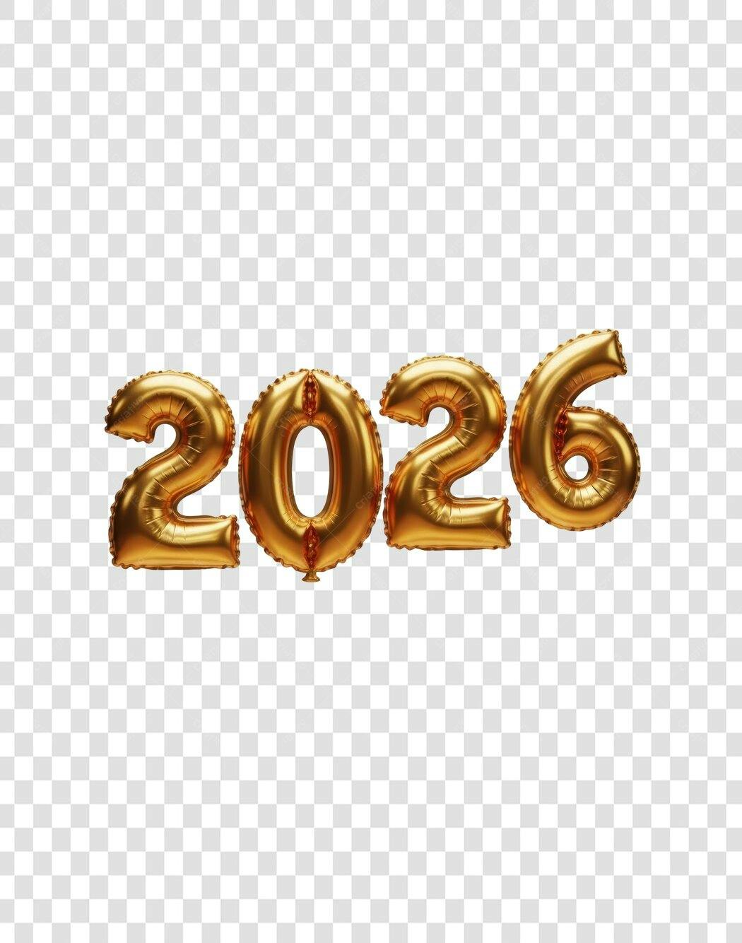 Elemento Digital Ano Novo 2026 Balões Dourados PNG com fundo transparente