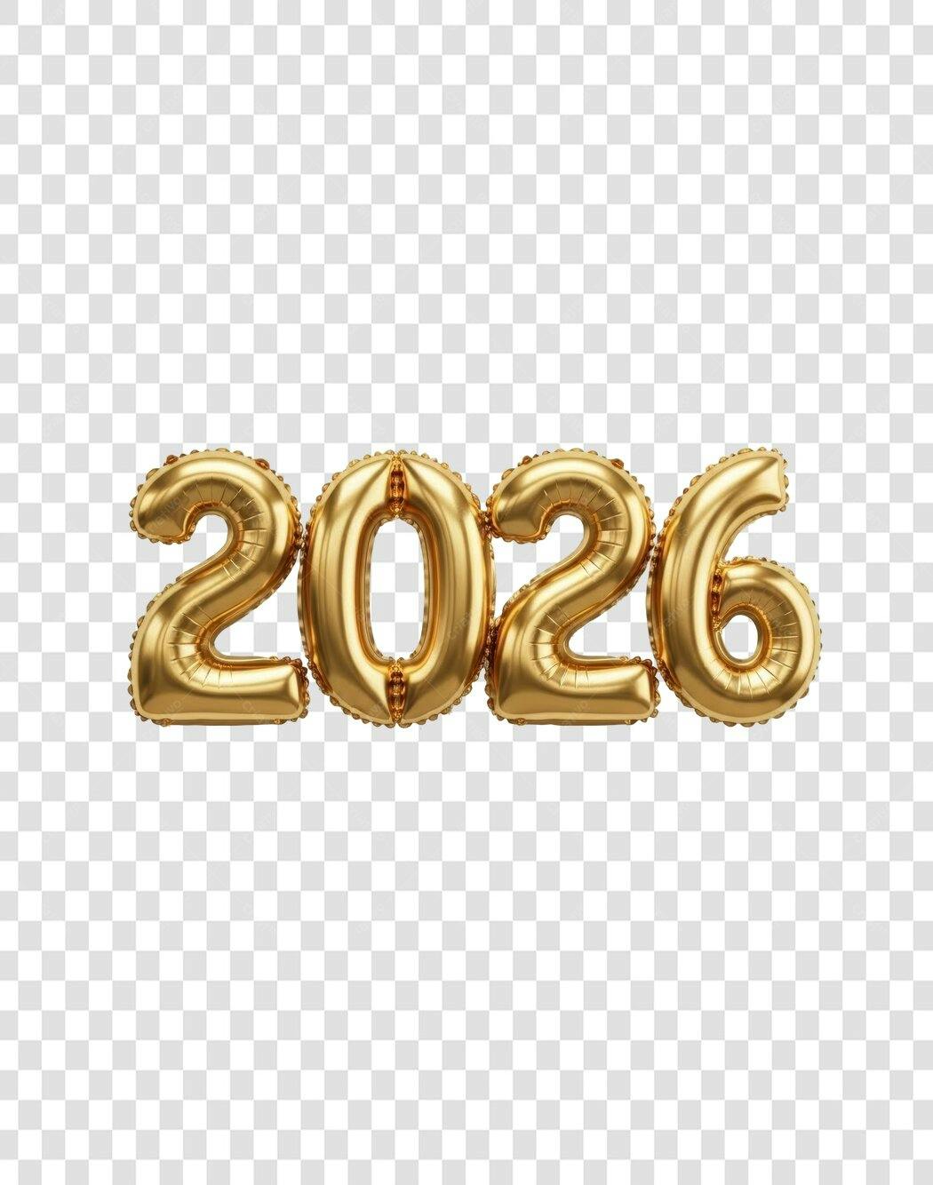 Balão de Festa Número 2026 Dourado para Ano Novo PNG com fundo transparente