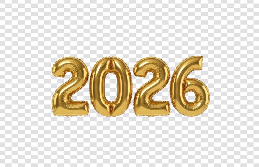 Número 2026 Balões Dourados para Ano Novo e Eventos PNG com fundo transparente