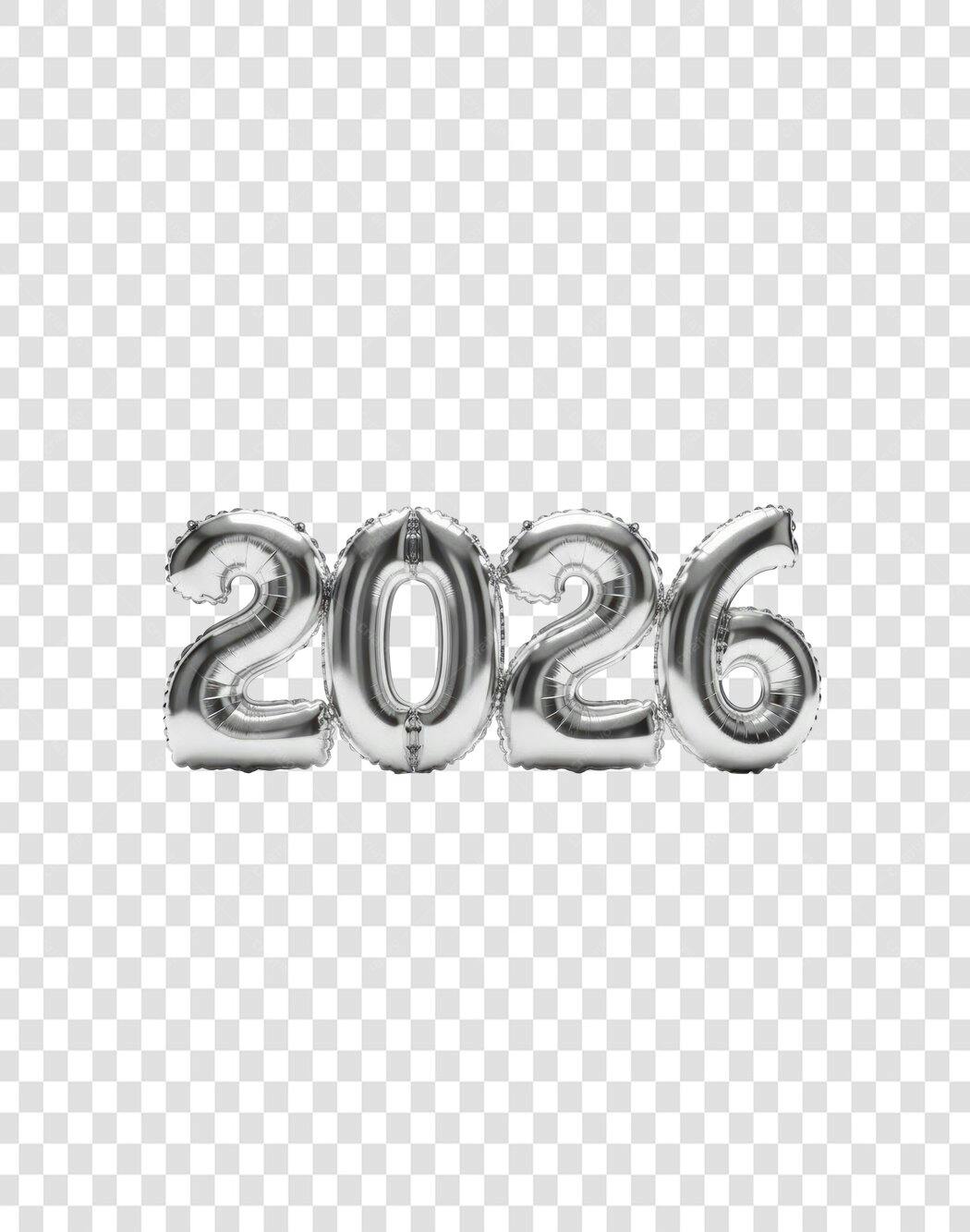 Elemento Gráfico Balões Prateados 2026 Ano Novo PNG com fundo transparente