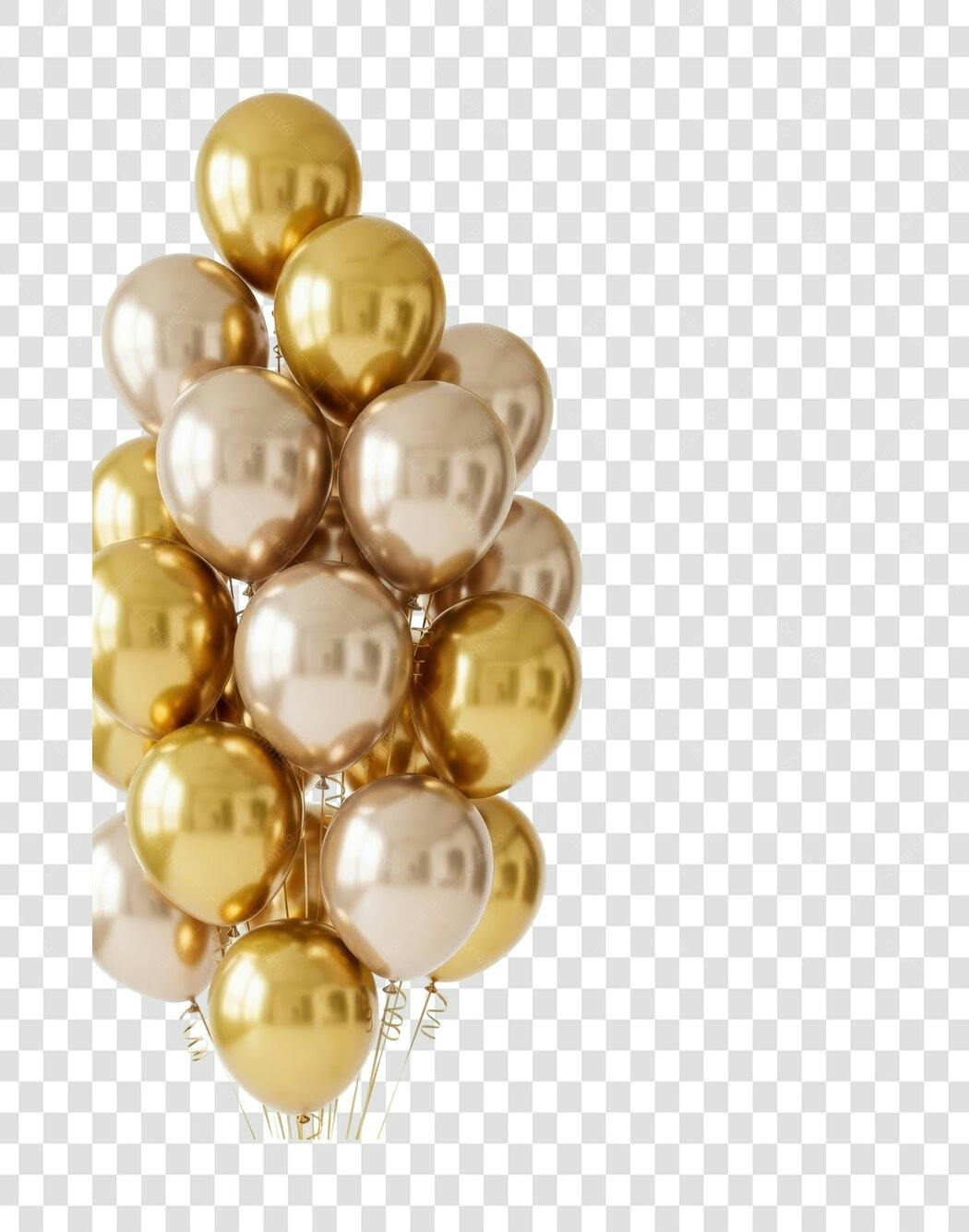 Balões dourados e champanhe para festa luxuosa PNG com fundo transparente