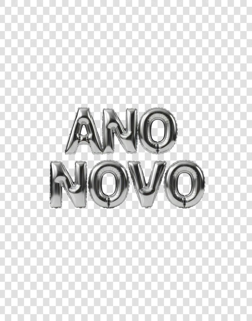 Letras balão Ano Novo prata metálico com brilho PNG fundo transparente