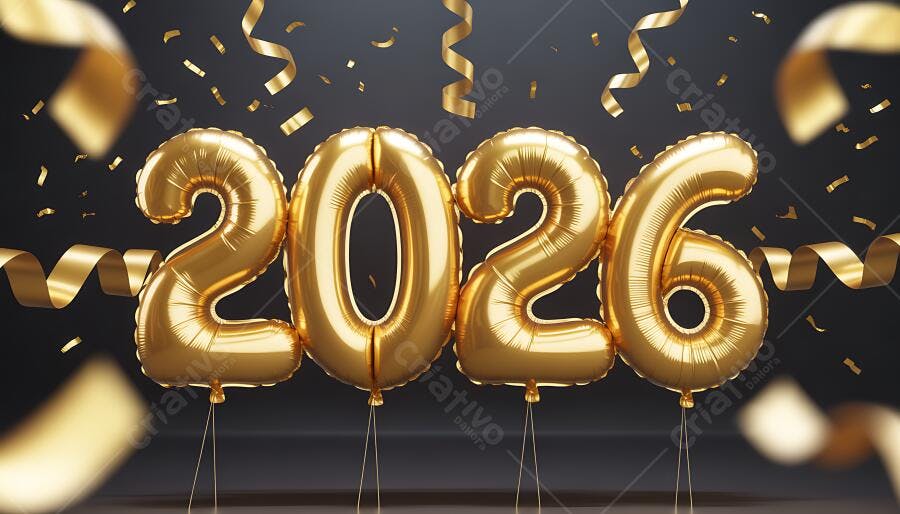 Balões dourados 2026 para Ano Novo e festa com confetes