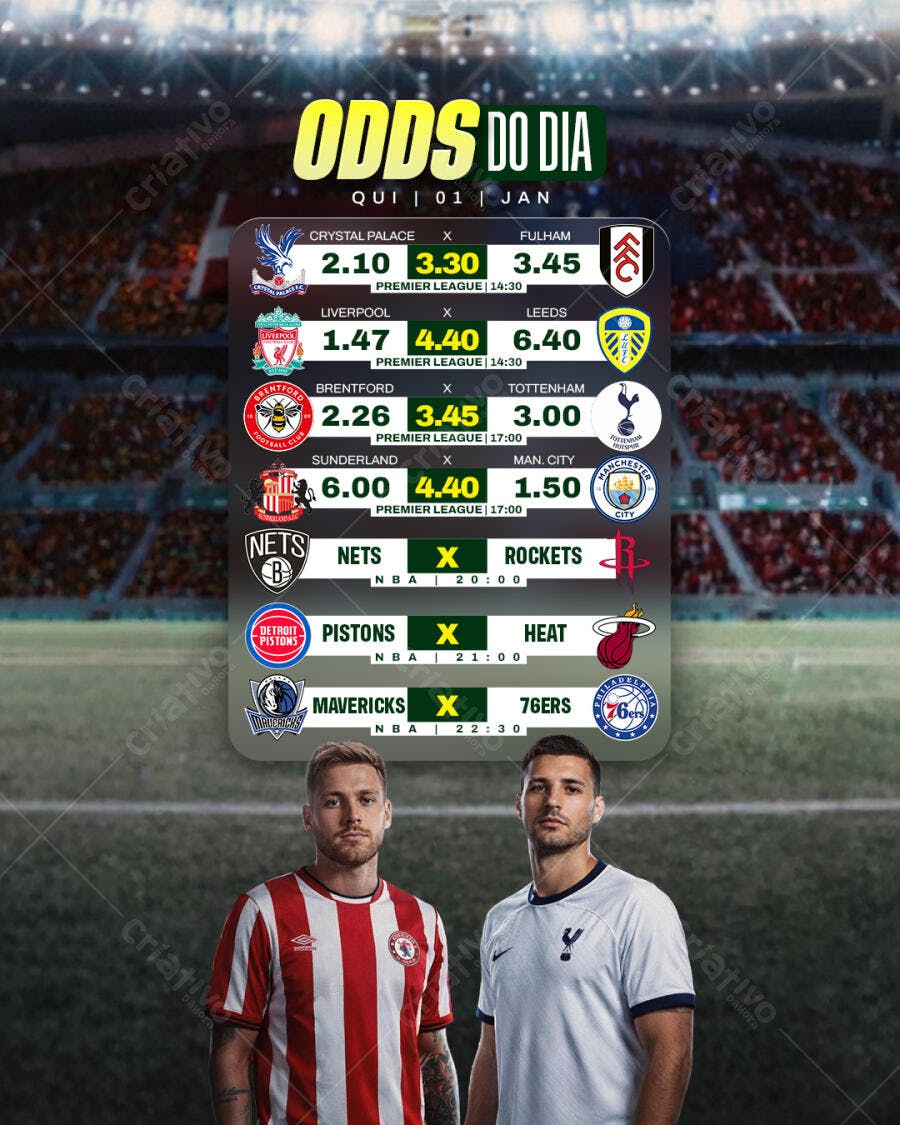 Flyer Odds do Dia Premier League NBA com Jogadores PSD Editável