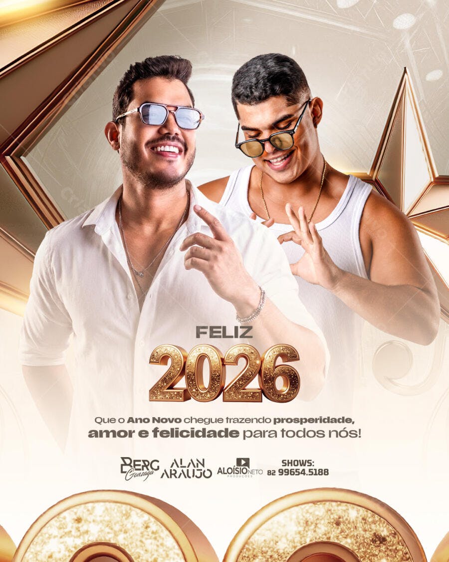 Flyer Feliz 2026 Ano Novo Dourado PSD Editável
