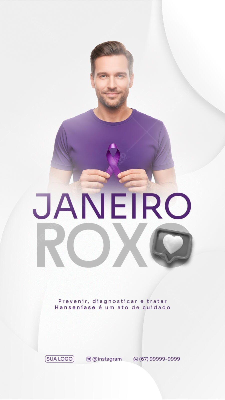 Flyer Digital Janeiro Roxo Conscientização Hanseníase PSD Editável