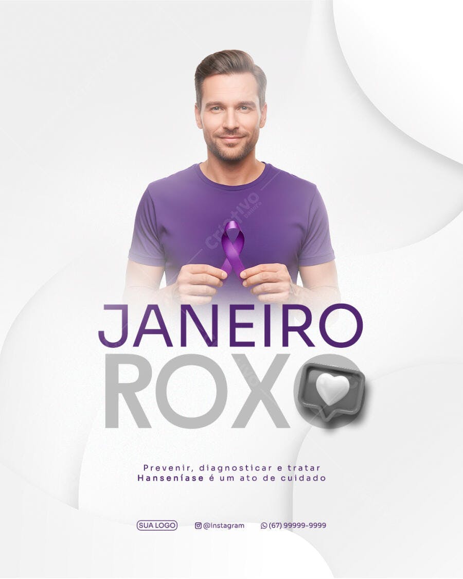 Flyer Conscientização Janeiro Roxo Homem Fita Roxa PSD Editável