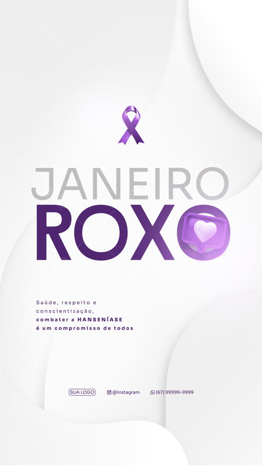 Post para Redes Sociais Janeiro Roxo Conscientização Hanseníase PSD Editável