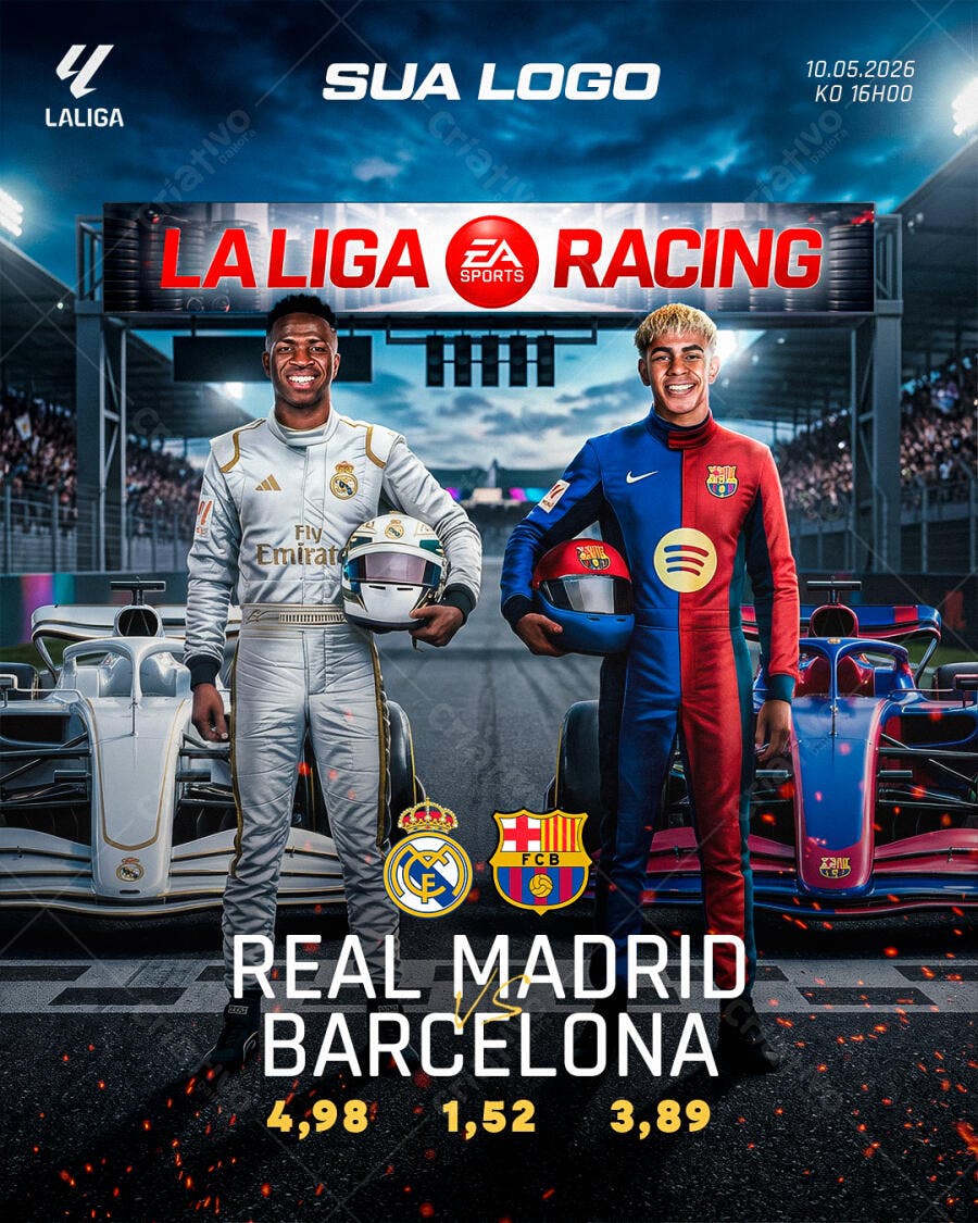 Flyer LaLiga EA Sports Racing Real Madrid Barcelona PSD Editável