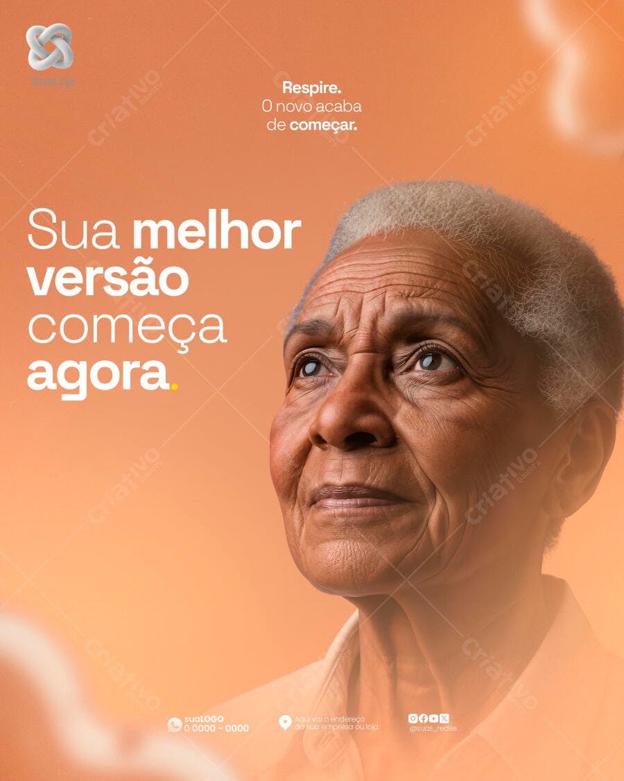 Flyer Quadrado Motivacional Mulher Idosa PSD Editável