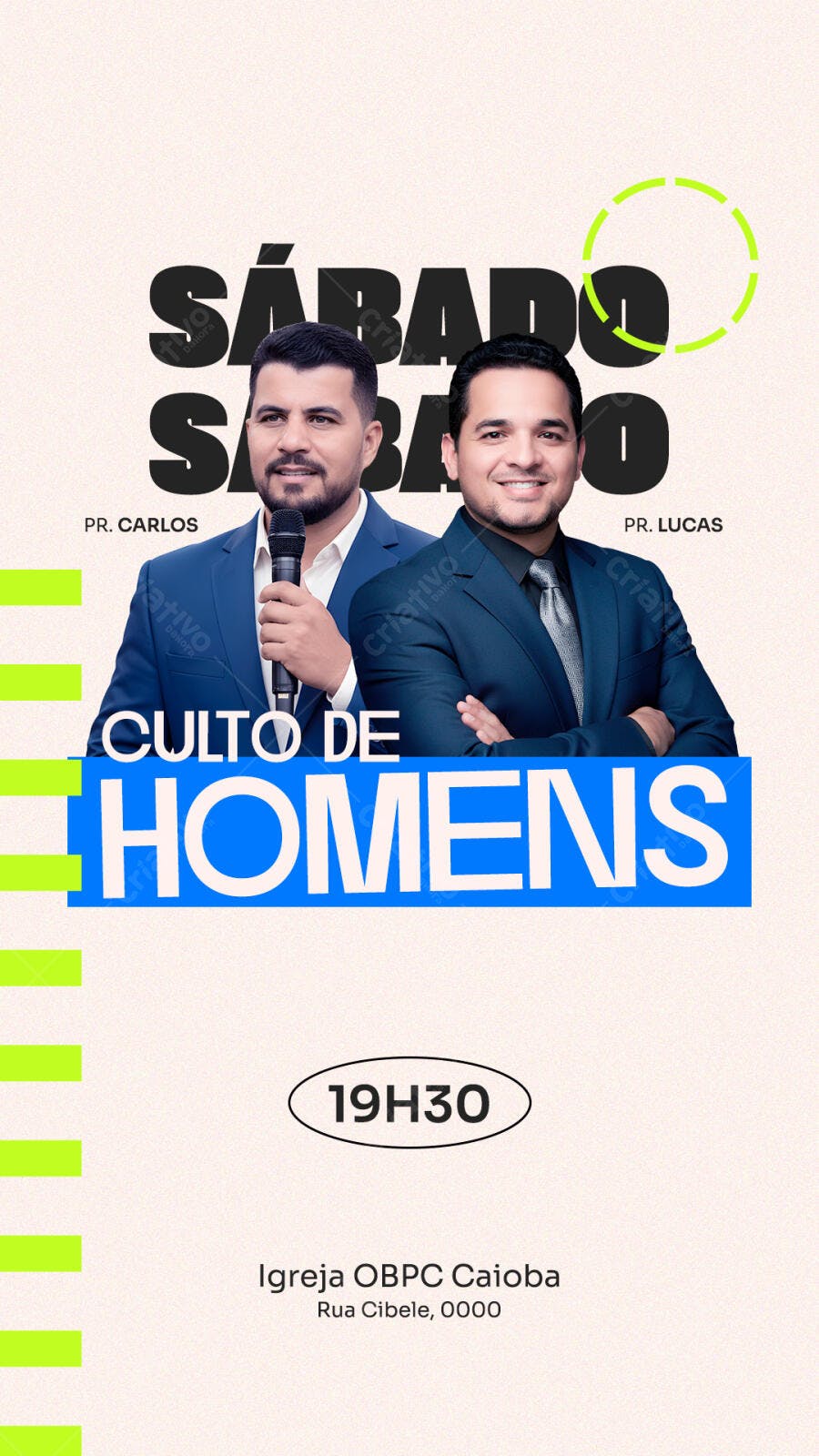 Flyer Culto de Homens Sábado com Pastores PSD Editável