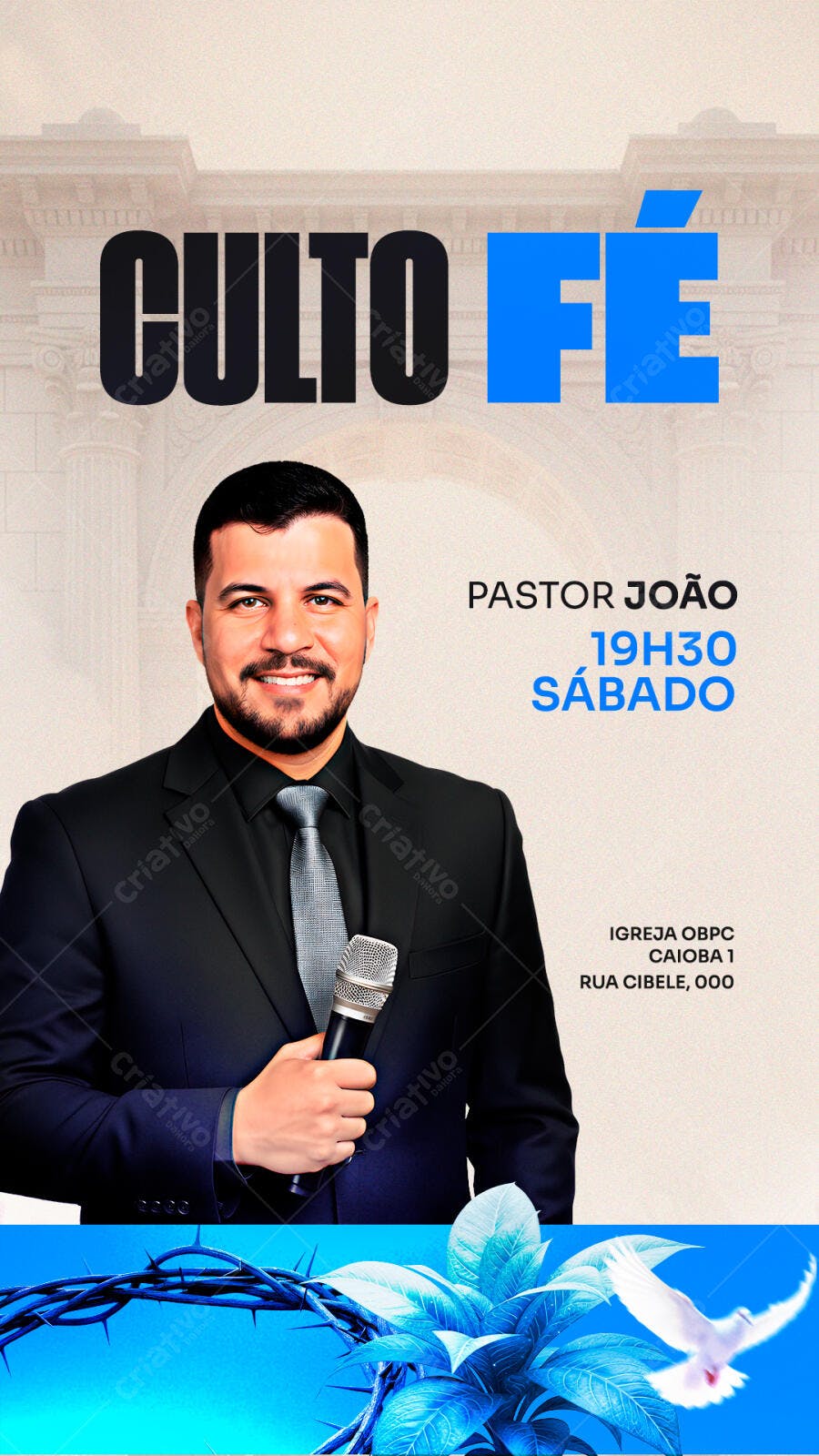 Flyer para Culto de Fé com Pastor João PSD Editável