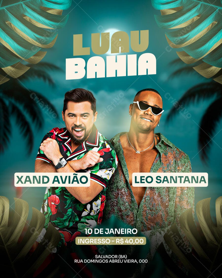 Flyer Show Luau Bahia Xand Avião Leo Santana PSD Editável