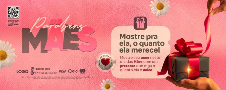 Flyer Dia das Mães com Presente e QR Code PSD Editável
