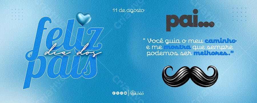 Post Dia dos Pais com Bigode e Mensagem Azul Psd Editável