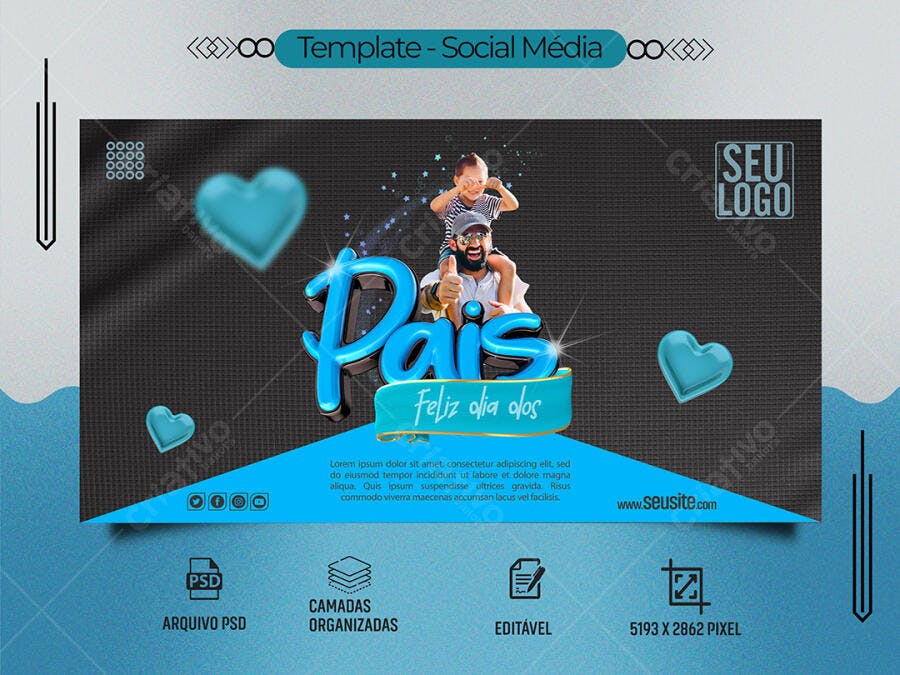 Flyer Dia dos Pais Pai e Filho Azul PSD Editável