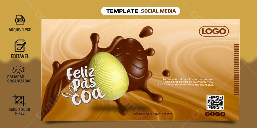 Social Media Post Feliz Páscoa Ovo Chocolate PSD Editável