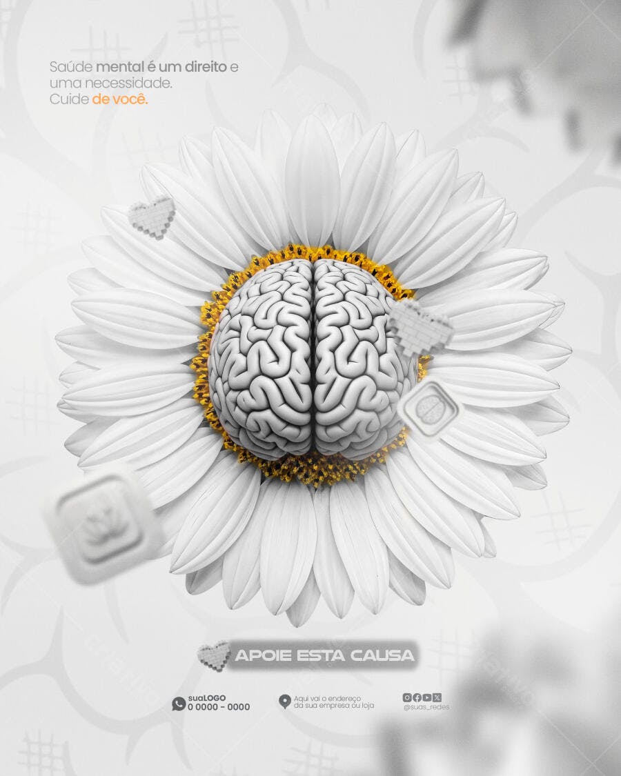 Post para Campanha Saúde Mental Cuide de Você PSD Editável