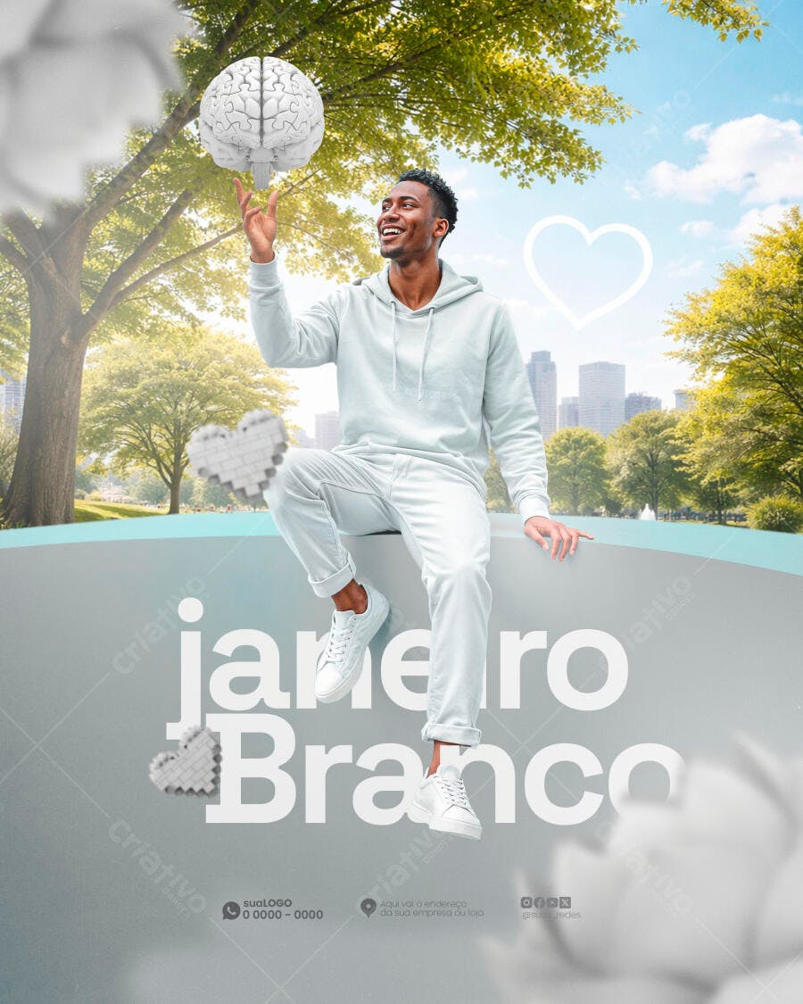 Flyer para Janeiro Branco Saúde Mental PSD Editável
