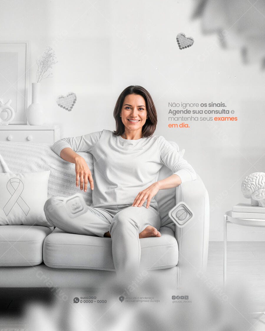 Flyer Saúde Preventiva Exames em Dia Mulher Sorrindo PSD Editável