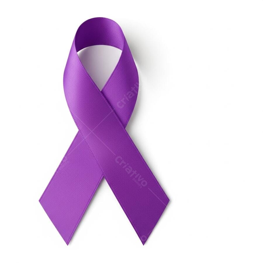 Laço roxo de conscientização símbolo de apoio em fundo branco