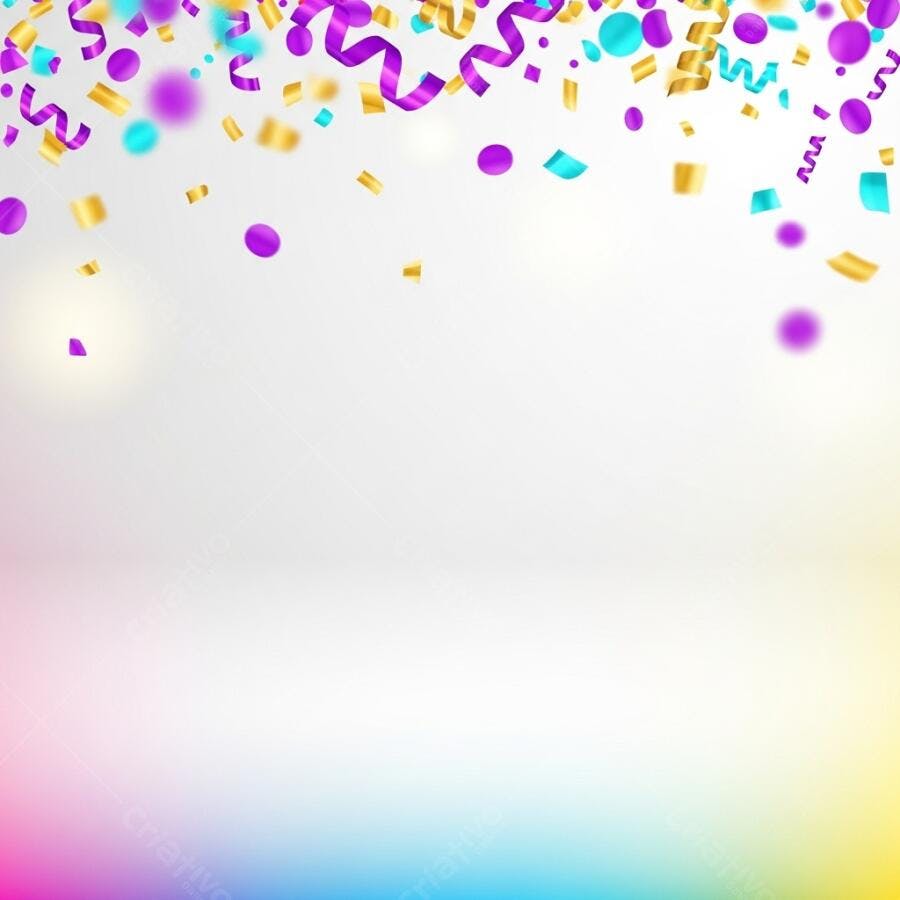 Confetes e serpentinas coloridas caindo fundo de festa branco vibrante
